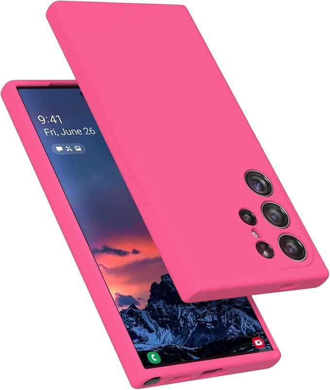 E Segoi Designed for Galaxy S24 Ultra Case, Liquid Silicone Gel Rubber Shockproof Case Soft Microfiber Cloth Lining Cushion Compatible with Galaxy S24 Ultra 5G 6.8 inch (Hot Pink, S24 Ultra - 6.8")
