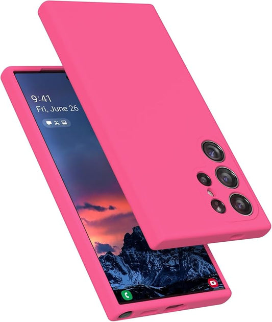E Segoi Designed for Galaxy S24 Ultra Case, Liquid Silicone Gel Rubber Shockproof Case Soft Microfiber Cloth Lining Cushion Compatible with Galaxy S24 Ultra 5G 6.8 inch (Hot Pink, S24 Ultra - 6.8")