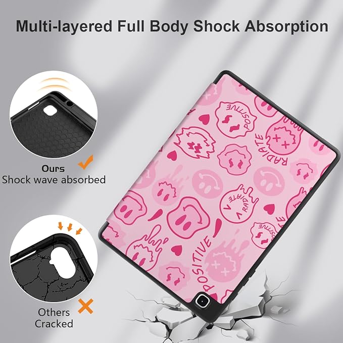 DONGKE Case for Samsung Galaxy Tab S6 Lite 10.4 Inch 2024/2022/2020, Trifold Stand + S Pen Holder + Auto Wake/Sleep + Soft TPU Protective Stand Back Cover, Melting Faces