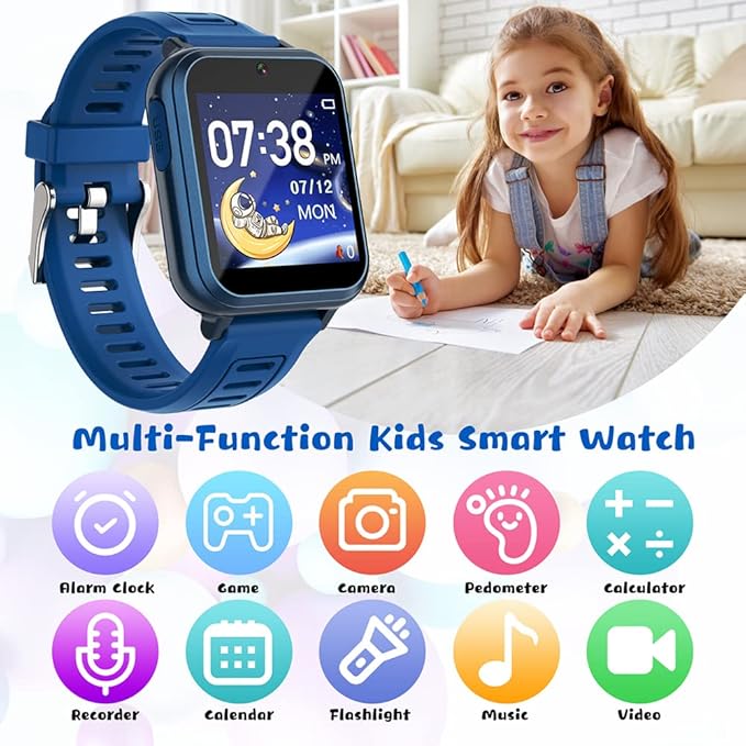 Retysaz Kids Smart Watch,24 Game Smart Watch for Kids, Smartwatches for Children 3-14 Ideal Great Present to Girls Boys (Blue)