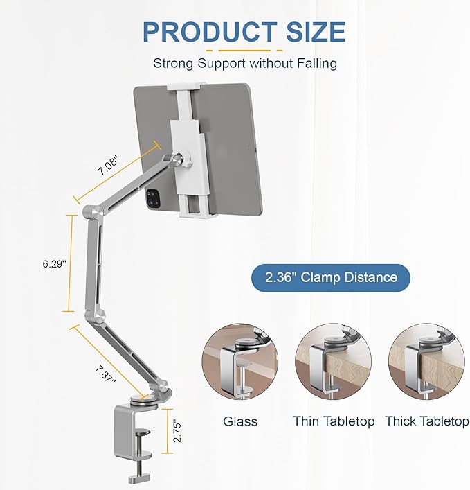 Tablet Stand Holder, Adjustable Foldable Tablet Arm iPad Desk Mount with 360°Rotate Base, Phone Holder iPad Stand for Desk and Bed, Compatible with Tablets, Phones or Other 4-15.6" Device