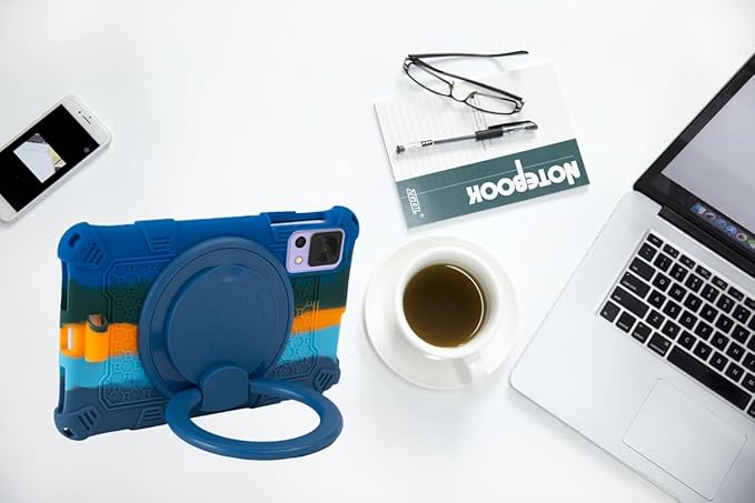 Tablet Case for ALLDOCUBE iPlay 50 Mini/60 Mini/DOOGEE T20 Mini/TCL/Samsung Galaxy Tab A 8.4 inch Soft Anti-Stress Silicone Case with Rotate Stand/Pencil Holder/Shoulder Strap/Pen (Colorful Blue)