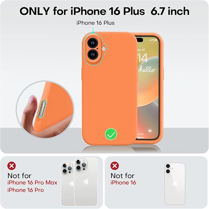 Vooii Compatible with iPhone 16 Plus Case, Liquid Silicone Upgrade [Camera Protection] [Soft Anti-Scratch Microfiber Lining] Shockproof Phone Case for iPhone 16 Plus 6.7 inch - Bright Orange