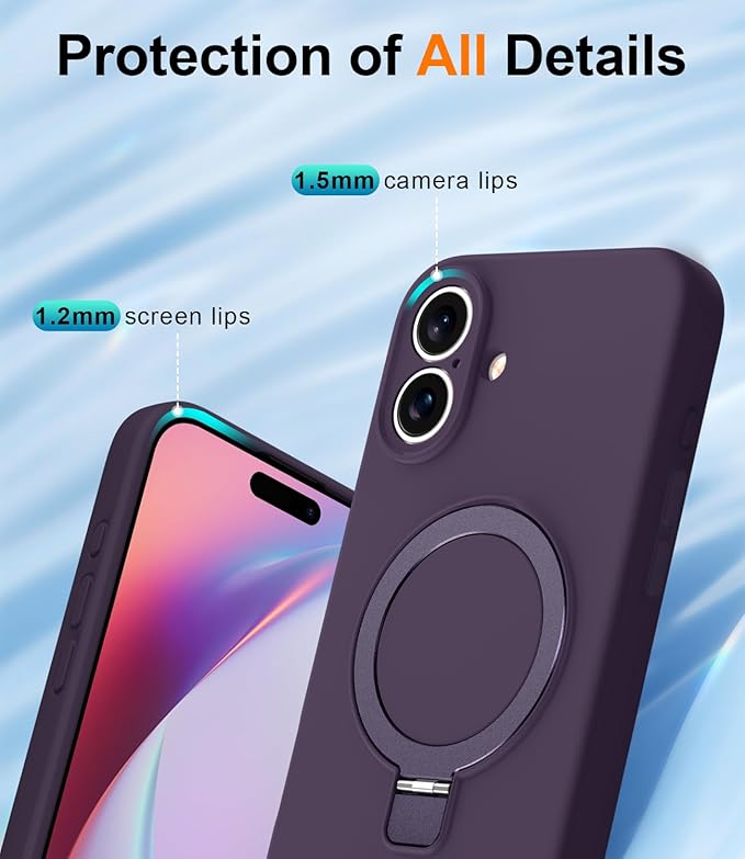 ZHK Liquid Silicone Designed for iPhone 16 Plus Case with Magnet Stand, [Precise Camera Lens Protection][Mil-Grade Drop Shockproof][Soft Anti-Scratch Microfiber Lining] Slim Fit Cover, Purple