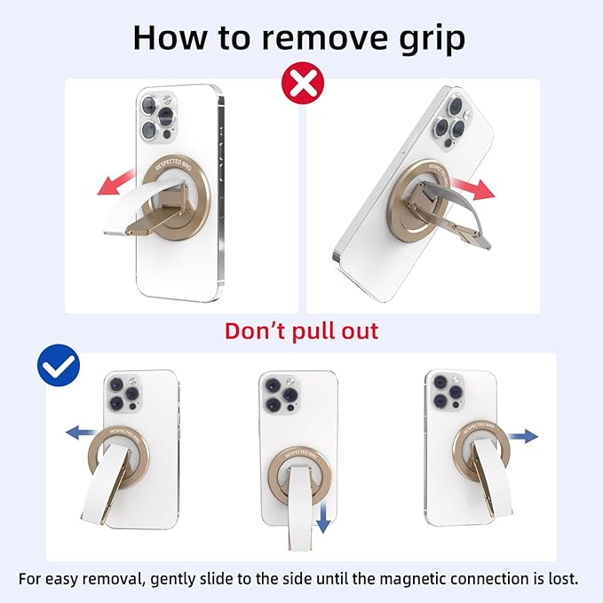 Magnetic-Phone-Grip-Stand, Magnetic Phone Ring Holder Kickstand with Silicone Finger Strap, Compatibility for iPhones, Androids, and More (White)