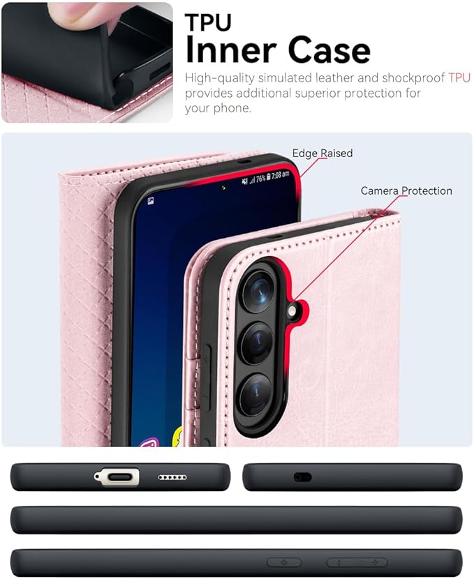 OCASE Compatible with Galaxy S25 Plus Wallet Case, PU Leather Flip Folio Case with Card Holders RFID Blocking Kickstand [Shockproof TPU Inner Shell] Protective Phone Cover 6.7 Inch 2025, Pink