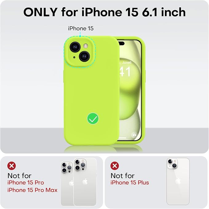 Vooii Compatible with iPhone 15 Case,Upgrade Defender Liquid Silicone,[Enhanced Camera Protection][Soft Anti-Scratch Microfiber Lining] Shockproof Phone Case for iPhone 15 6.1 inch - Fluorescent Green