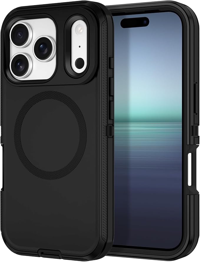 for iPhone 17 Pro Max Case [Compatible with MagSafe] Shockproof 3-Layer Full Body Protection [Without Screen Protector] Rugged Heavy Duty Cover Case for Apple iPhone 17 Pro Max,Black