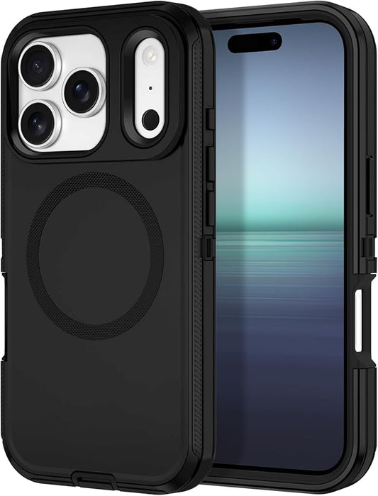 for iPhone 17 Pro Max Case [Compatible with MagSafe] Shockproof 3-Layer Full Body Protection [Without Screen Protector] Rugged Heavy Duty Cover Case for Apple iPhone 17 Pro Max,Black