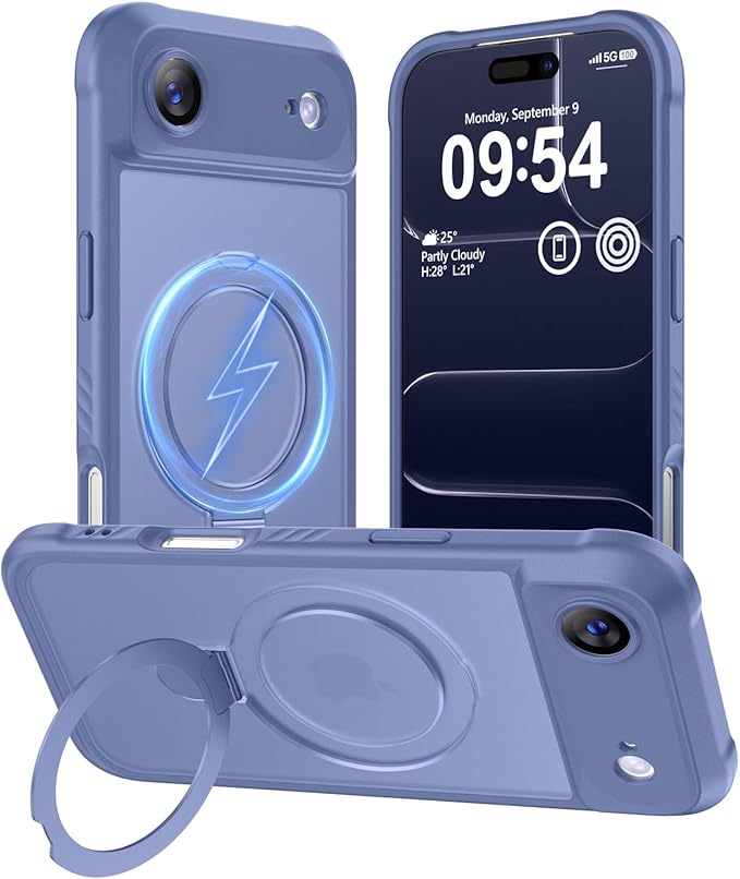 MOCCA Compatible with iPhone Air Case with Magnetic Invisible Stand [Full Camera Protection] [Compatible with Magsafe] Military Drop Shockproof Translucent Matte Phone Case Cover 6.5",Lavender Grey