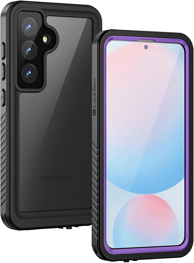 Lanhiem for Samsung Galaxy S24 FE Case, IP68 Waterproof Dustproof Case, Built-in Screen Protector, Heavy Duty Shockproof Full Body Protective Phone Cover for Galaxy S24FE 5G 6.7 Inch, Purple/Clear