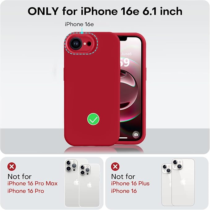 Vooii Compatible with iPhone 16e Case, Liquid Silicone Upgrade [Camera Protection] [Soft Anti-Scratch Microfiber Lining] Shockproof Phone Case for iPhone 16e 6.1 inch - Red