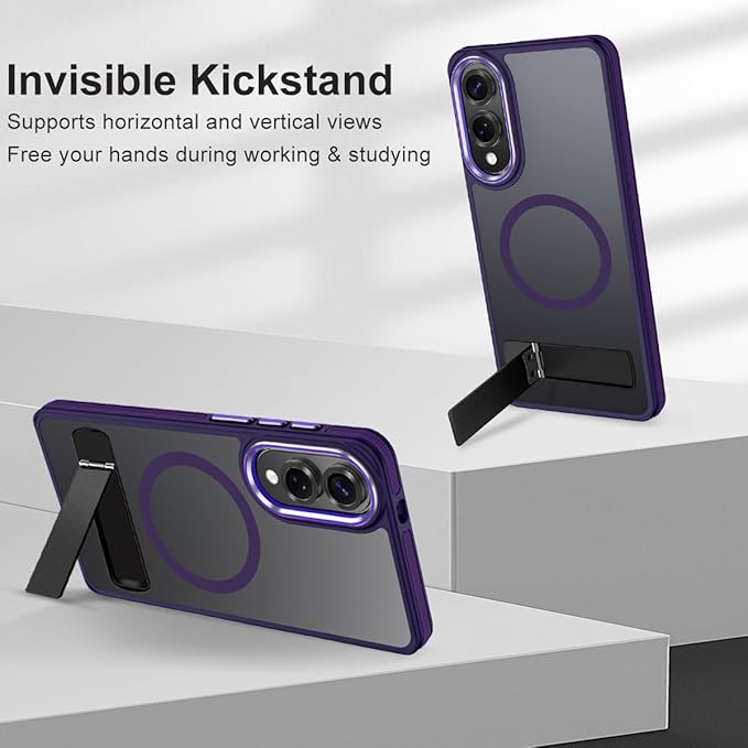 Case for Samsung Galaxy S25 Edge with Adjustable Stand, Slim Phone Case Fits for Magsafe, Color Hybrid Shockproof Protective Cover for Galaxy S25 Edge, Enhanced Non-Slip Grip (Dark Purple)