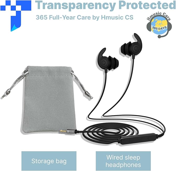 Hmusic Wired Sleep Headphones,3.5mm Wired Sleeping Earbuds,30dB Noise Isolate Sleep Earplugs,2g Lightweight Soft Silicone,Snail Flat Thin Bed Earphones for Air Travel,Work,Audio Book,Meditation