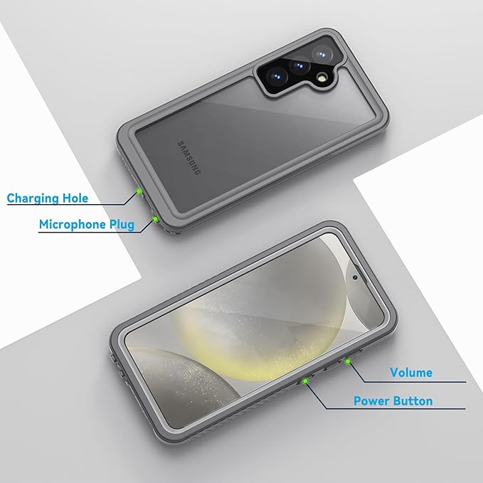 Lanhiem for Samsung Galaxy S24 Case (Not for S24FE/S24+), IP68 Waterproof Dustproof, Built-in Screen Protector, Rugged Full Body Shockproof Protective Cover for S24 5G 6.2 Inch, Marble Gray