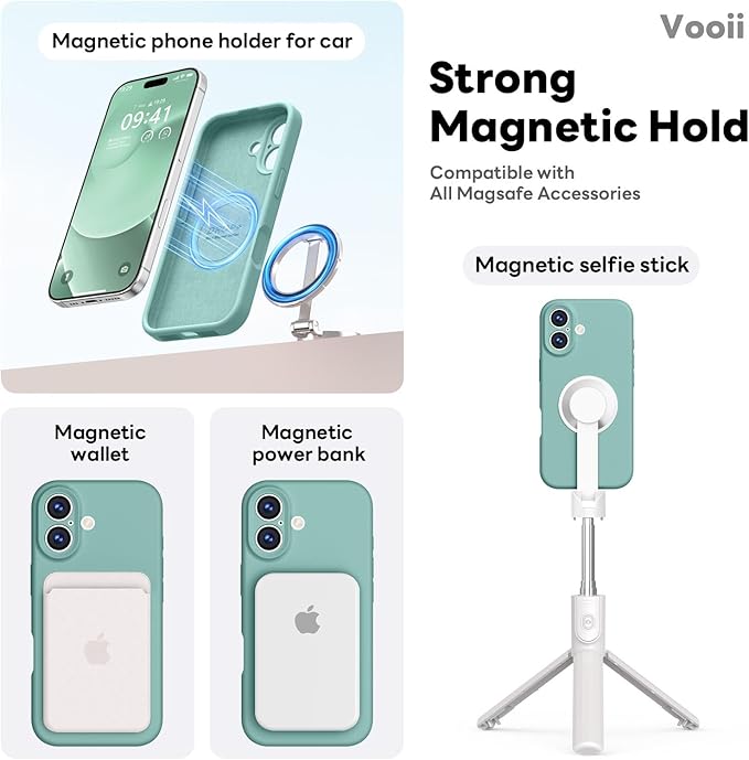 Vooii Magnetic Compatible with iPhone 17 Case (Compatible with Magsafe) (Upgraded Camera Protection) Liquid Silicone Shockproof Full Body Protective Phone Cover for Women Men, Pine Green, 6.3"