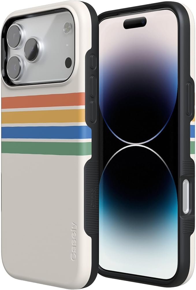 Casely iPhone 17 Pro Case | Totally Groovy | Rainbow Stripes Color Block | Compatible with MagSafe | Bold Protective Design