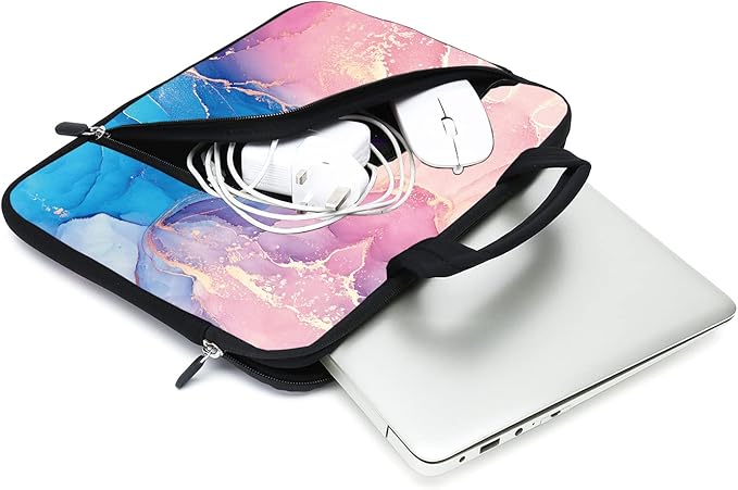 Marble Neoprene Laptop Case - 11.6" to 12.2" Fits MacBook Air, Samsung, Acer, HP, DELL - Two Pockets, Handle, Ultrabook & Chromebook Sleeve