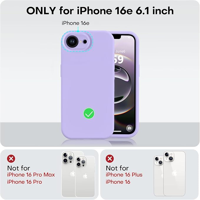 Vooii Compatible with iPhone 16e Case, Liquid Silicone Upgrade [Camera Protection] [Soft Anti-Scratch Microfiber Lining] Shockproof Phone Case for iPhone 16e 6.1 inch - Light Purple