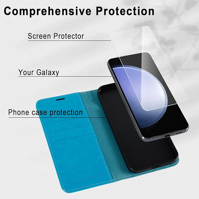 MONASAY Wallet Case Fit for Samsung Galaxy S23 FE 6.4 inch 5G,[RFID Blocking] Flip Folio Leather Cell Phone Cover with Credit Card Holder, Light Blue