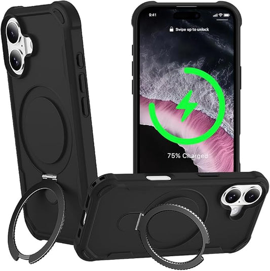 Designed for iPhone 17 Case with Magnetic Stand [Military Drop Protection][Compatible with Magnet] Shockproof 17 Phone Case with Ring Holder, Black
