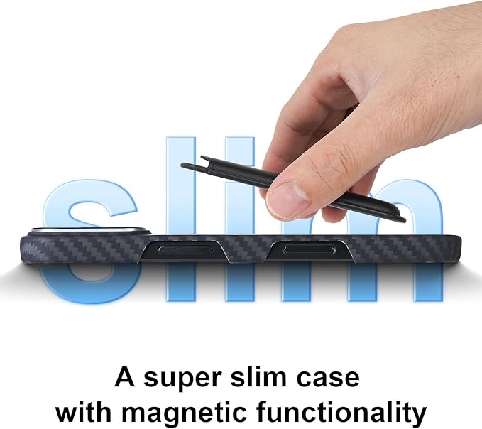 Aramid Fiber Case for iPhone 16 Plus, Compatible with Magnet, Slim & Light, Case-Less Touch Feeling, Black/Grey(Twill)