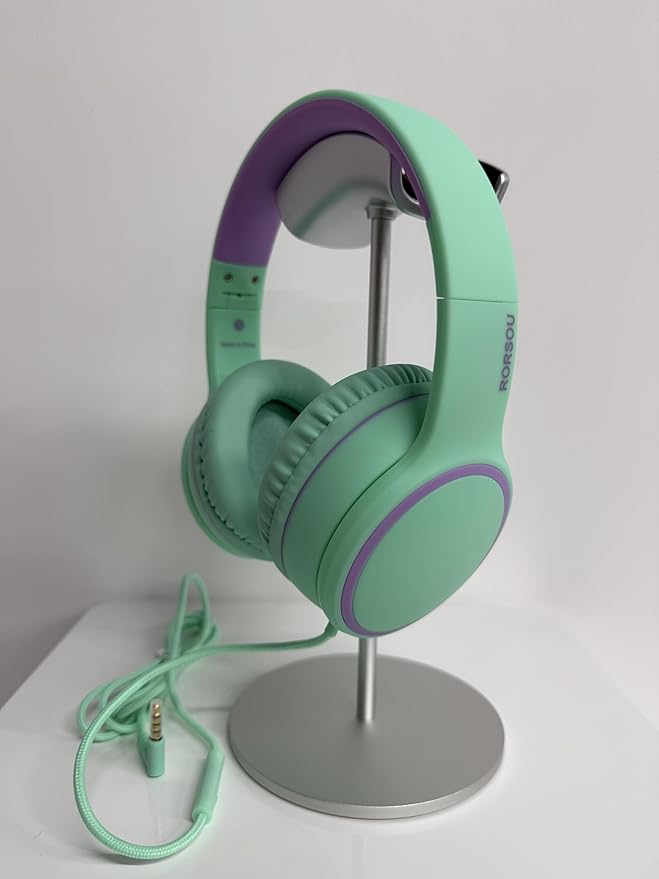 RORSOU R10 Over-Ear Headphones with Microphone Lightweight Folding Stereo Bass Headset with 1.5M No-Tangle Cord Portable Wired Headphones for Smartphone Tablet Computer Green