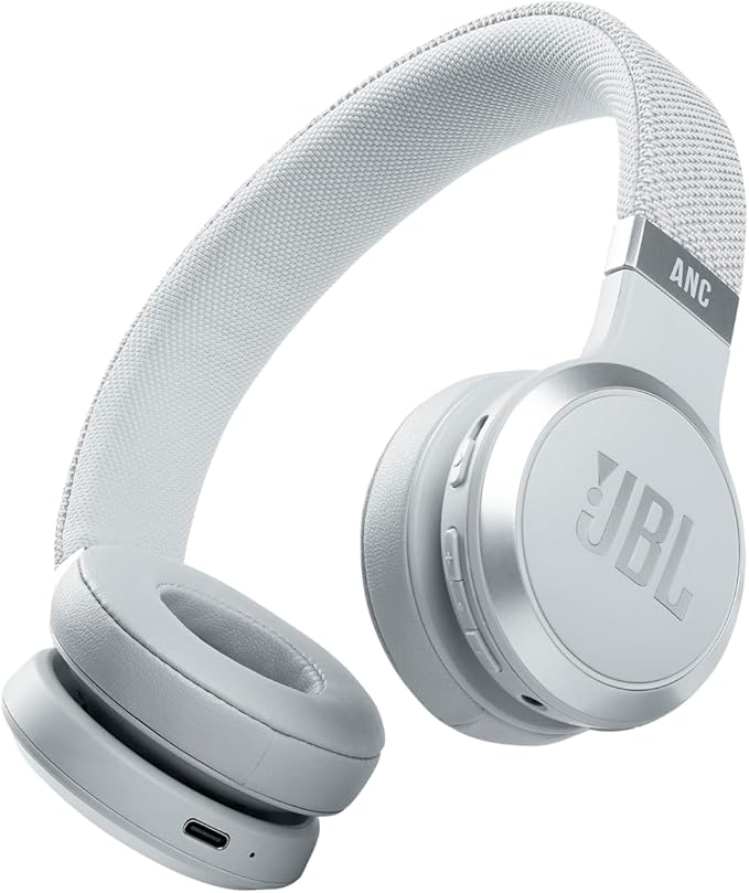 JBL Live 460NC wireless on-ear Noise Cancelling headphones with 50H battery, microphone for calls, lightweight and comfortable, and Alexa Built-in (Optimized for Android), iOS compatible (White)