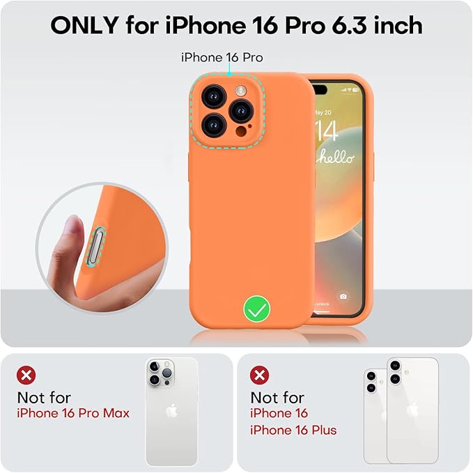 Vooii Compatible with iPhone 16 Pro Case, Liquid Silicone Upgrade [Camera Protection] [Soft Anti-Scratch Microfiber Lining] Shockproof Phone Case for iPhone 16 Pro 6.3 inch - Bright Orange