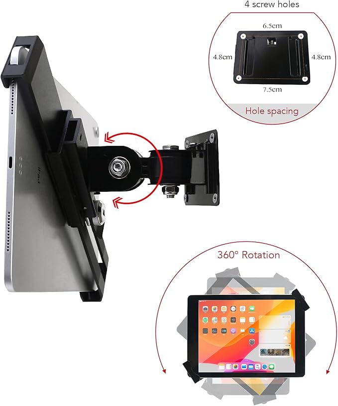 Tablet Wall Mount Holder with Lock and Key, Rotate Design Arbitrary Adjustment,Multi Angle,Bracket for Most 8 to 10.4 Inch,and for iPad Air &10.2,10.9,Pro 11 Galaxy tab,and More (Black)
