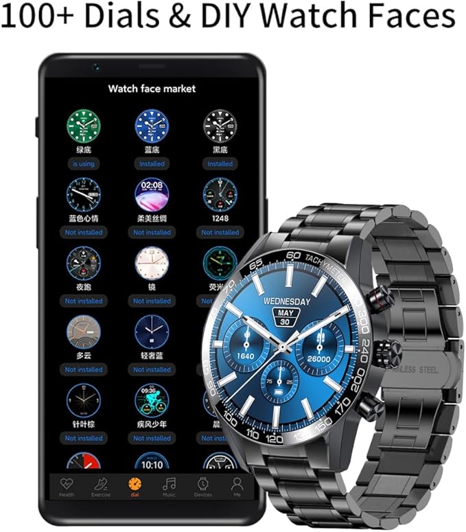 FILIEKEU Men Smart Watch for Android iOS, Bluetooth Calls Voice Chat with Heart Rate/Sleep Monitor Fitness Tracker, IP67 Waterproof Stainless Steel Activity Tracker for Men