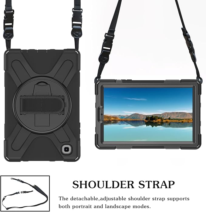 Case for Samsung Galaxy Tab A7 Lite 8.7 2021 (SM-T220/T225/T227),Portable Heavy Duty Dropproof Protective Cover Case with 360 Rotating Stand,Handle & Shoulder Strap,Stylus Pen (New Black)
