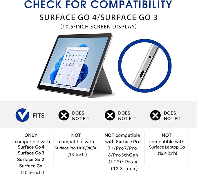 Omnpak Protective Case for Surface Go 4 2023/Go 3 2021/Go 2 2020/Go 2018 with Stylus Holder, Multiple Angle Slim Lightweight Cover, Compatible with Type Cover Keyboard（Keyboard Not Included）