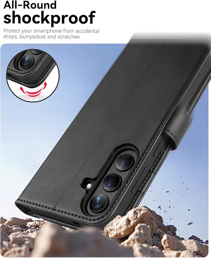 OCASE Compatible with Galaxy S25 Wallet Case, PU Leather Flip Folio Case with Card Holders RFID Blocking Kickstand [Shockproof TPU Inner Shell] Protective Phone Cover 6.2 Inch 2025, Spliced Gray