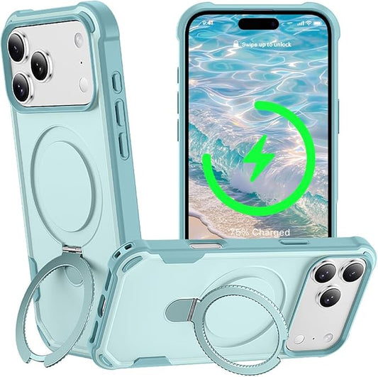 Designed for iPhone 17 Pro Max Case with Magnetic Stand [Military Drop Protection][Compatible with Magnet] Shockproof 17 Pro Max Phone Case with Ring Holder, Green