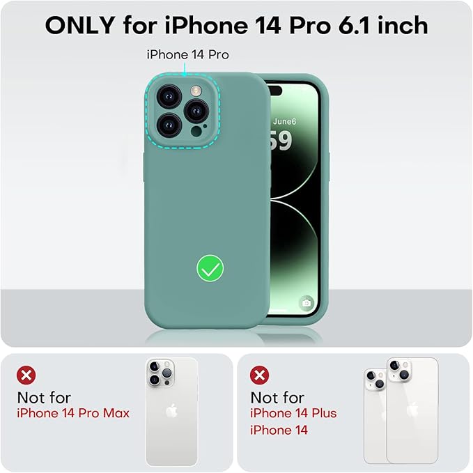 Vooii Compatible with iPhone 14 Pro Case, Liquid Silicone Upgrade [Camera Protection] [Soft Anti-Scratch Microfiber Lining] Shockproof Phone Case for iPhone 14 Pro 6.1 inch - Pine Green