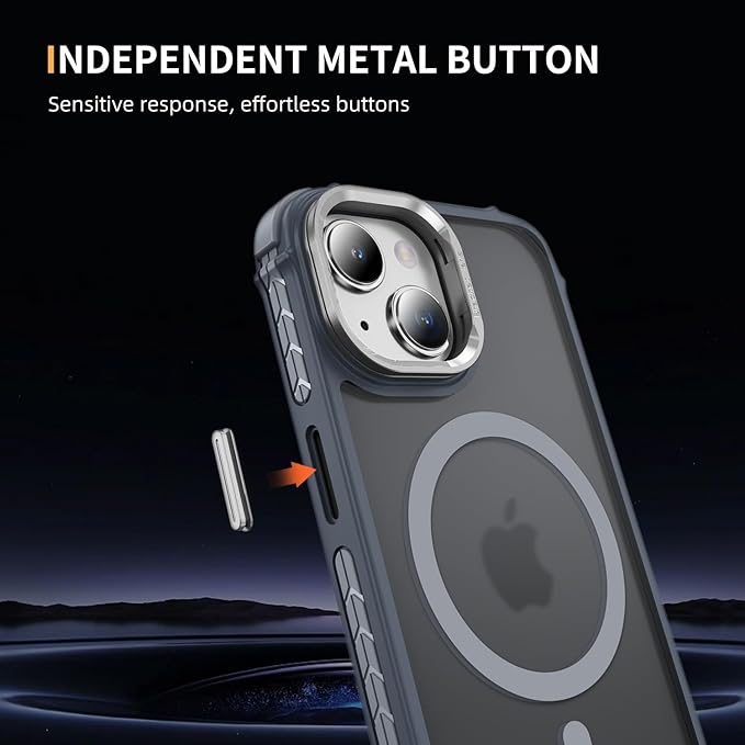 Magnetic for iPhone 15 Plus Case/iPhone 14 Plus Case Gray with MagSafe Wireless Charging Military-Grade Shockproof Protection Adjustable Kickstand Slim Matte Anti-Fingerprint Cover Men Women