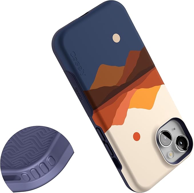 Casely iPhone 14 Case | Opposites Attract | Day & Night Colorblock Mountains | Compatible with MagSafe | Bold Protective Design