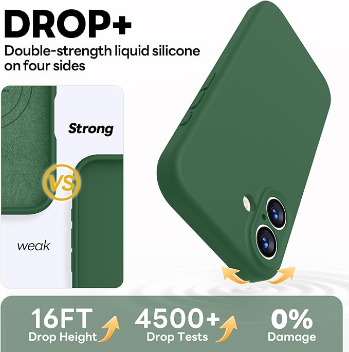 Vooii Magnetic Compatible with iPhone 17 Case (Compatible with Magsafe) (Upgraded Camera Protection) Liquid Silicone Shockproof Full Body Protective Phone Cover for Women Men, Green, 6.3"