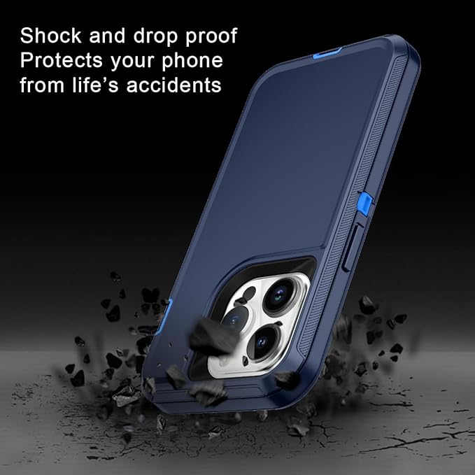 for iPhone 14 Pro Case Shockproof Dust/Drop Proof 3-Layer Full Body Protection [Without Screen Protector] Rugged Heavy Duty Cover Case for Apple iPhone 14 Pro 6.1" 2022,Navy Blue
