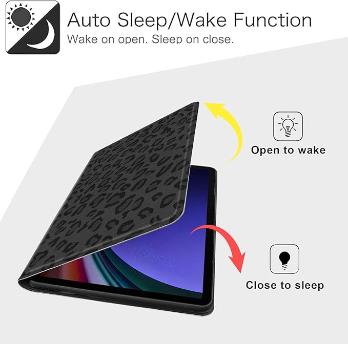 Case for Samsung Galaxy Tab S10 FE/ S9 FE 5G 10.9 Inch/Tab S9 11 Inch, Slim PU Leather Stand Cover with Auto Wake/Sleep, Multi-Angle Viewing & Shockproof, Black Leopard Print