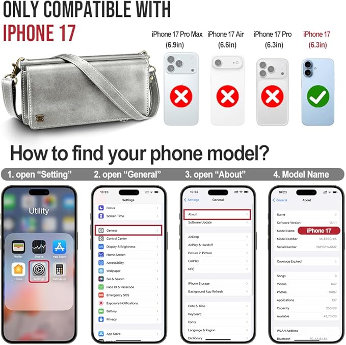 for iPhone 17 Wallet Phone Case with 7 Card Holder,RFID Blocking | PU Leather | Kickstand | Flip | Wrist Strap&Shoulder Strap | Shockproof | Zipper Wallet | Women Men | 6.3" | Silvery