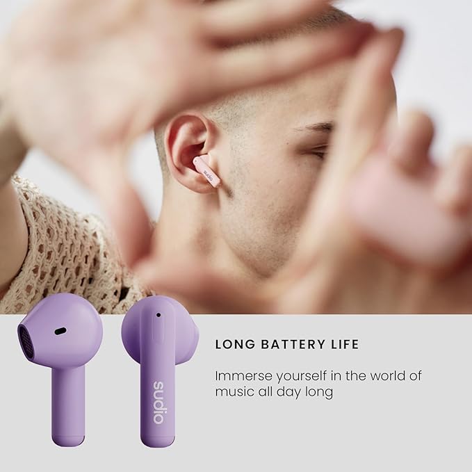 Sudio A1 True Wireless Earbuds, Bluetooth Earbuds 5.3, Noise Cancelling Earbuds, Waterproof Earbuds, Touch Control, Wireless Earphones with Charging Case, Perfect for Premium Sound Quality (Purple)