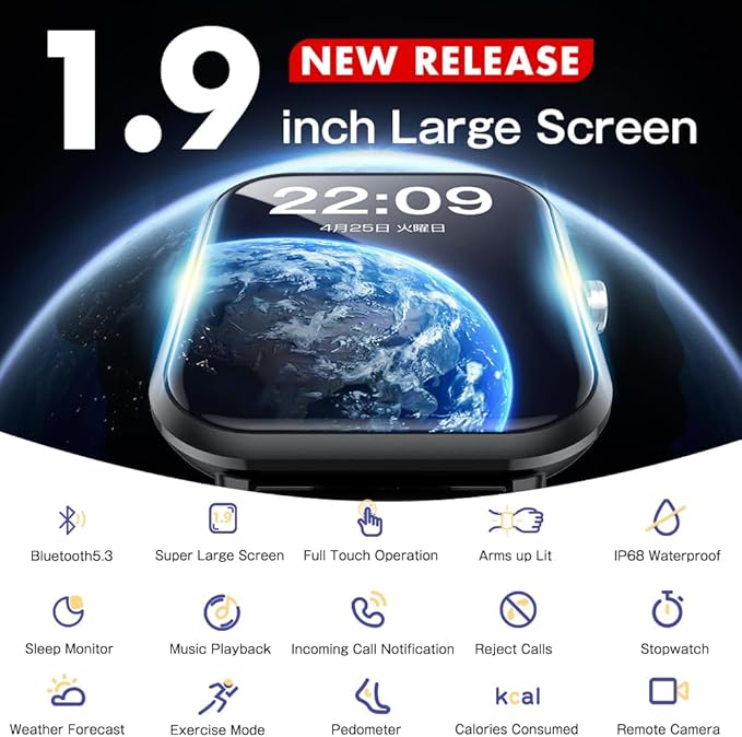 Smart Watch, Fitness Tracker, IP68 Waterproof, iPhone and Android Phone Compatible, Ultra-Thin Activity Tracking Smartwatch, Medium, Black