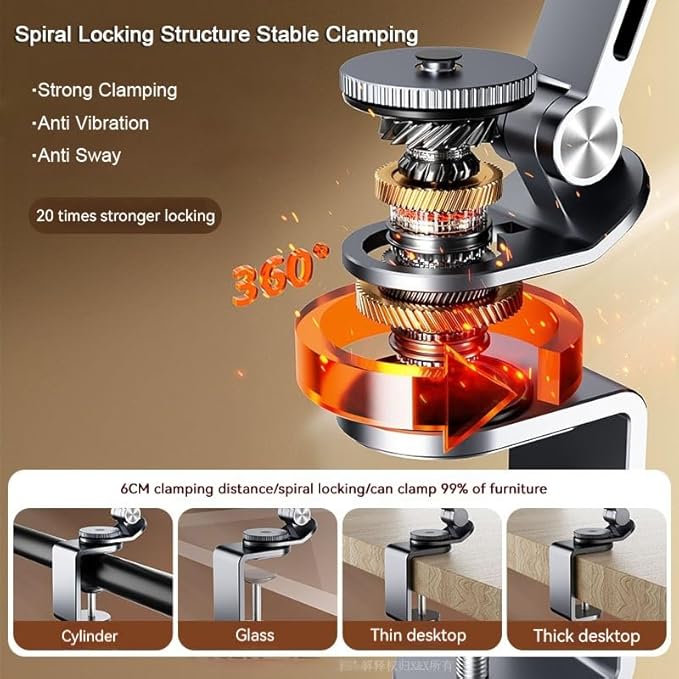 Rotatable Holder Stand Tablet Holder Multi-Angle Design Phone Clip Swivel Mount Desktop Aluminum Alloy Cantilever Bed Desk Home Live Folding Bracket Compatible with 4"-13" Phone Tablet (Silver)