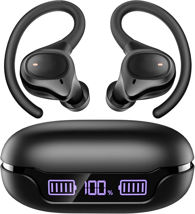 APEKX True Wireless Earbuds - Secure Fit Earhooks for Small Ear, Bluetooth Headphones for iPhone, IPX7 Waterproof, 40H Playtime, Ideal for Sports and Workouts (Black)