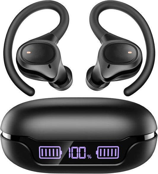 APEKX True Wireless Earbuds - Secure Fit Earhooks for Small Ear, Bluetooth Headphones for iPhone, IPX7 Waterproof, 40H Playtime, Ideal for Sports and Workouts (Black)