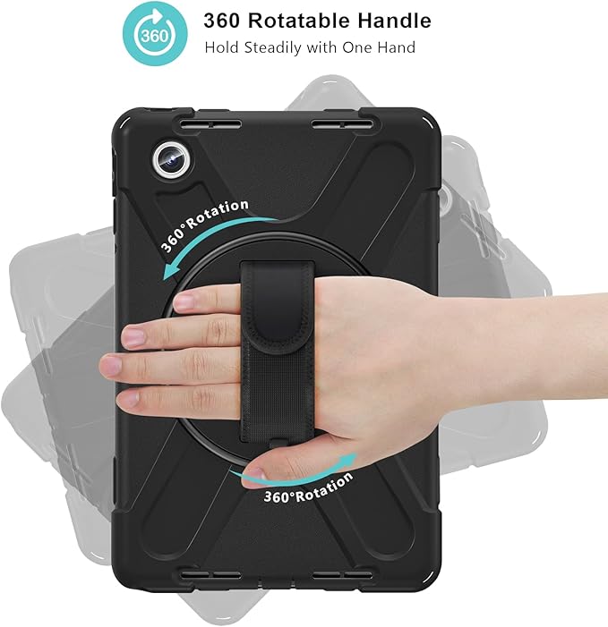 ProCase Protective Case for Lenovo Tab M11 / Lenovo Tab K11 LTE 2024, Rugged Heavy Duty Shockproof Rotating Kids Cover with 360° Rotate Kickstand & Shoulder Strap for Tab TB330FU TB330XU -Black