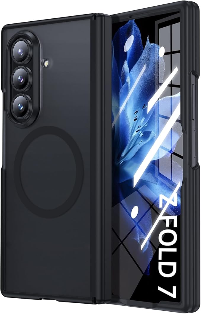 Magnetic for Samsung Galaxy-Z-Fold-7 Case: Fit for Magsafe & Built-in Hinge Protection & Screen Protector [Anti-Scratch] Shockproof Translucent Matte Phone Cover for ZFold 7 5G 2025(Black)