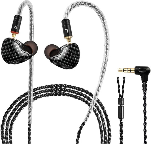 in Ear Monitor Headphones, HiFi Stereo IEM Earphones, Dynamic Dual Driver Wired Earbuds with Detachable Cable, Noise Canceling Headset for Singers Musicians Drummers Audiophile (Carbon Fiber)